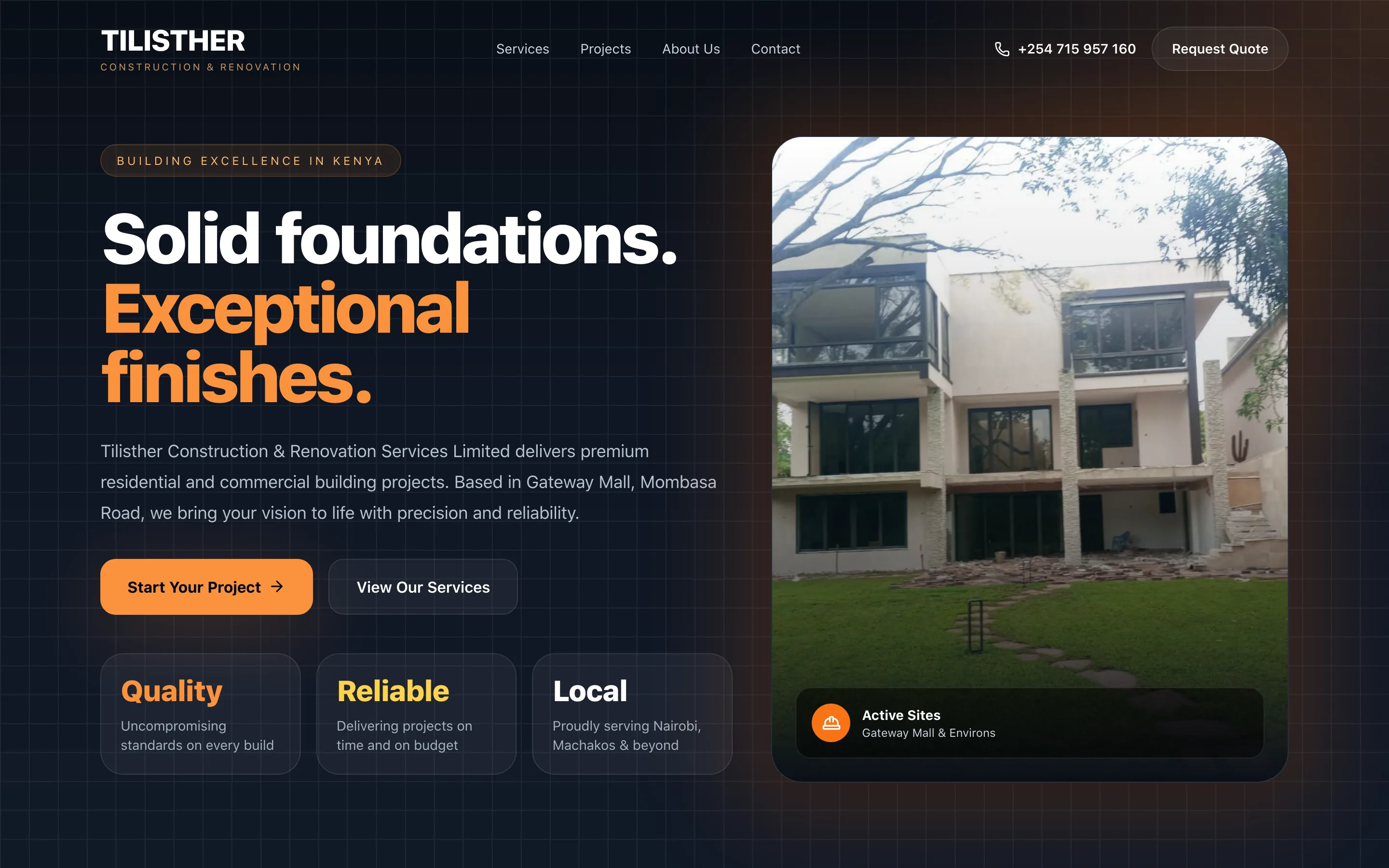 The Tilisther Construction website, designed and built by PlainSight